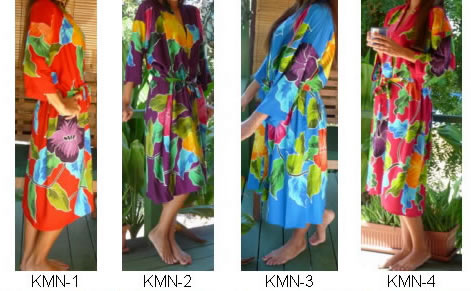 Handpainted rayon fabric kimono dress or robes as sleepwear pajamas for women robes from Bali Indonesia